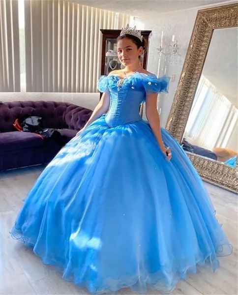 Vestidos de Quinceanera Party Blue Party Ball Vestido descuidado