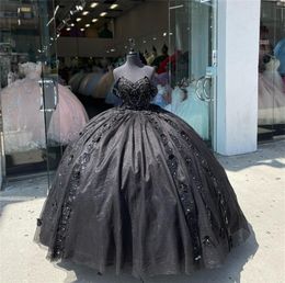 Vestidos de quinceañera Princesa Apliques negros Lentejuelas de cristal Cuello en V Vestido de fiesta con cordones Tallas grandes Dulce 16 Fiesta de debutante Cumpleaños Vestidos De 15 Anos 133