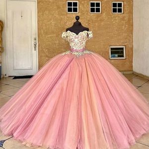 Quinceanera jurken prinses roze 3d bloemen lieverd prinses sexy baljurk met tule plus size sweet 16 debutante feest verjaardagsvestidos de 15 anos 55