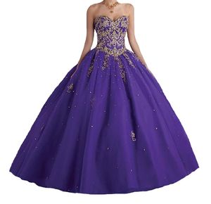 Robes De Quinceanera Princesse Violet Or Appliques Paillettes Robe De Bal À Lacets Chérie Tulle Plus La Taille Doux 16 Débutante Fête D'anniversaire Robes De 15 Anos Q13