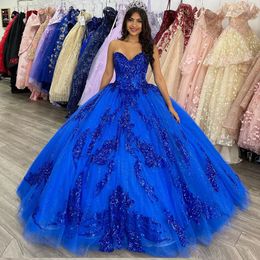 Robes de Quinceanera princesse bleu royal appliques robe de bal chérie à lacets avec tulle grande taille douce 16 débutante fête anniversaire robes De 15 ans 105