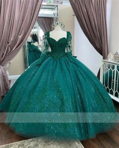 Quinceanera groene jurken prinses met boog afneembare mouwen kanten applique kralen bal 16e verjaardag prom corset jurk