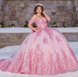 Quinceanera rose rose gillter robe de bal sweet année corset lace up princess bal robe vestidos de anos