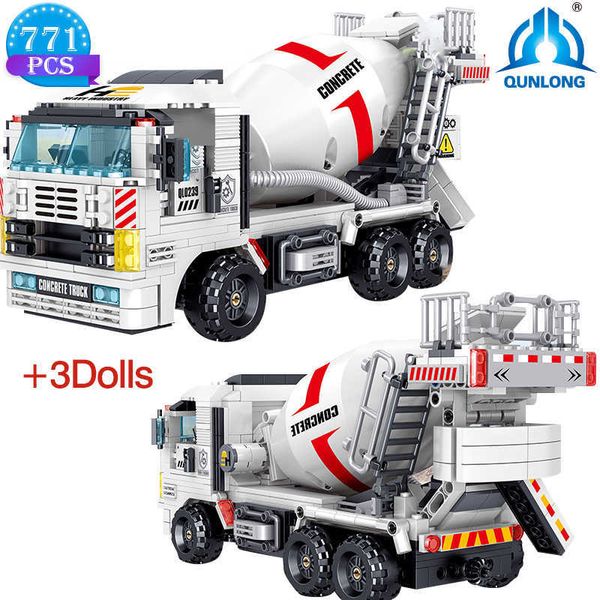 Qunlong bloc de construction véhicule d'ingénierie mécanique pelle sur chenilles modèle camion grue pelle briques enfants jouets pour garçons Q0624