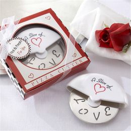 Gebak Tools "A Slice of Love" RVS Pizzasnijder in Miniatuur Pizza Box Baby Douche Geschenken Bruiloft Gunsten KDJK2003