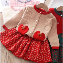 "Adorables vêtements d'hiver pour bébés filles : t-shirt tricoté Love avec jupe fleurie. Ensemble deux pièces pour 1 à 5 ans. Vêtements d'automne pour enfants filles pour le style et la chaleur !"