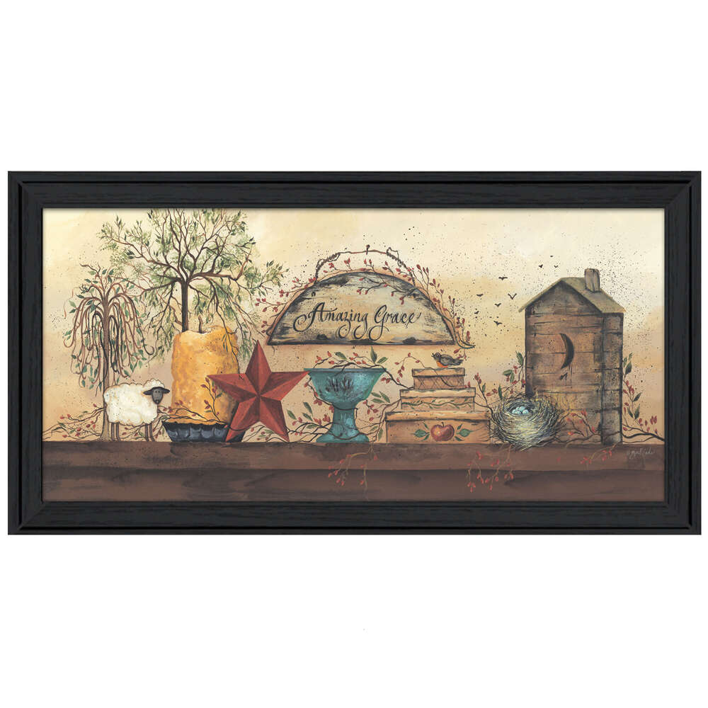 "amazing Grace Shelf" by Gail Eads, Printed Wall Art, Ready to Hang Framed Poster, Black Frame