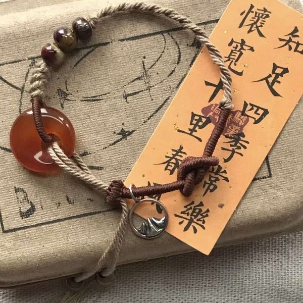 Bracelet en argent tissé à la main, Imitation «Changhe Sunset», Imitation d'agate rouge naturelle, boucle de sécurité perlée, nouvel artisanat chinois