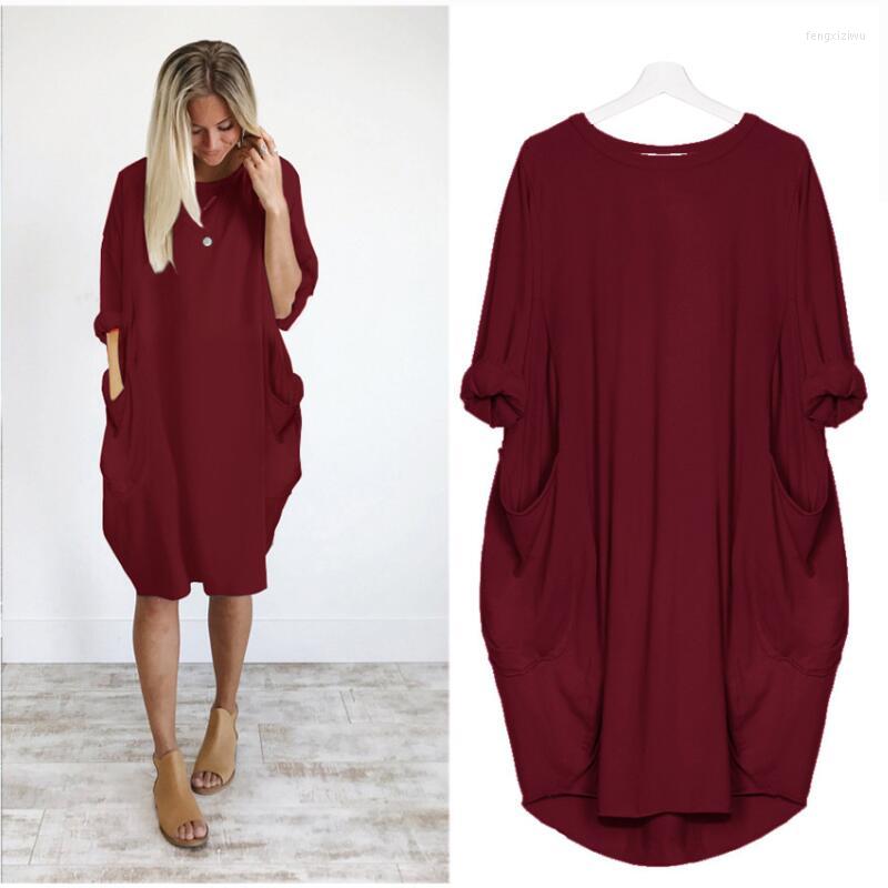 "Comfortable Maternity Dress with Pockets - Casual Loose Cotton Dress for Women, O Neck Long Tops, Plus Size 5XL, Perfect for Streetwear and Everyday Wear - Vestidos"