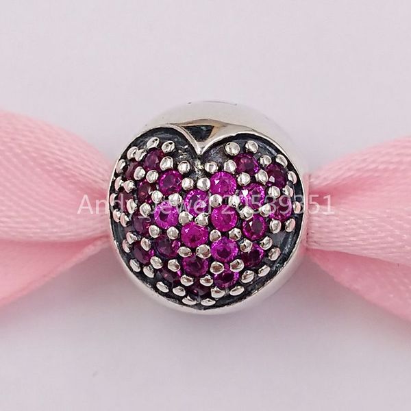 Andy Jewel, cuentas de plata de ley 925, Clip de corazón pavé rosa, pulseras de marca de estilo europeo, collares, joyería de regalo ALE 791053CZS