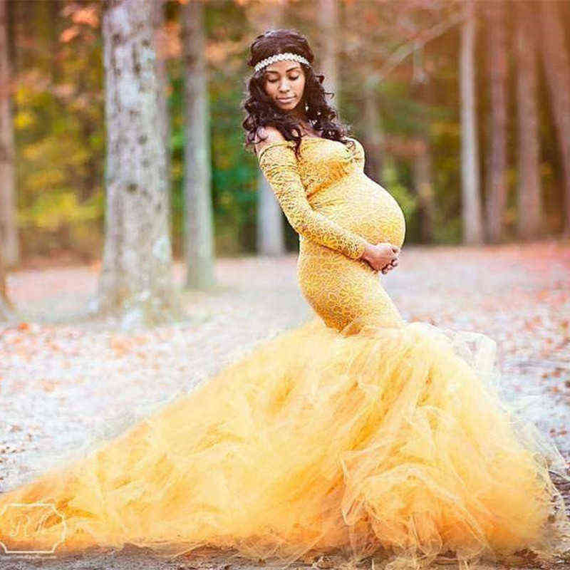 "Stunning Lace Tulle Maternity Photoshoot Dress - Elegant Long Pregnancy Gown for Baby Shower, Photography, and Special Occasions"