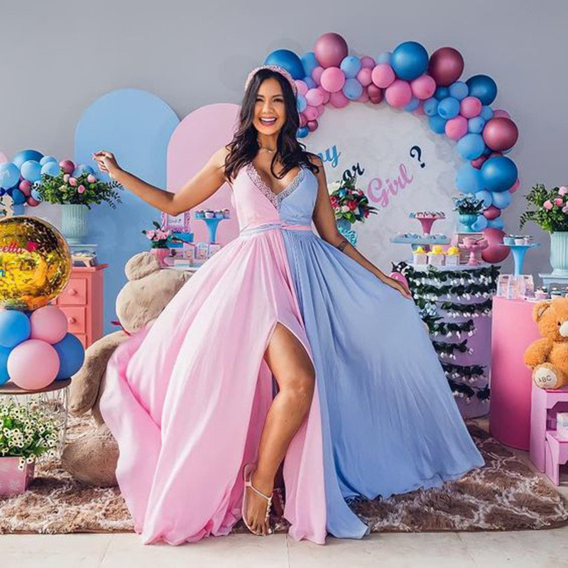 „Atemberaubendes geteiltes Umstandskleid: Elegantes langes Maxikleid für Babyparty-Fotoshootings – perfekte Schwangerschaftsfotografie-Requisiten für werdende Mütter!“