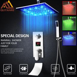 Quyanre, juego de grifos de ducha digitales de 3 funciones, cabezal de ducha de lluvia LED, caño de cascada, grifo mezclador Digital de 3 vías, ducha de baño 273A