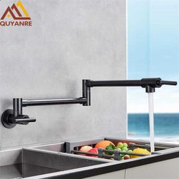 Quyanre Chrome Nikkel Black Messing Pot Filler Tap Wandmontage Keuken Kraan Enkele Koude Single Gat Tap Roteren Vouw Uitloop 211108