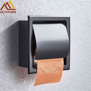 Quyanre Matte Black Chrome Porte-papier hygiénique en acier inoxydable 304 Roll Box Porta Papel Higienico Tissue 210720