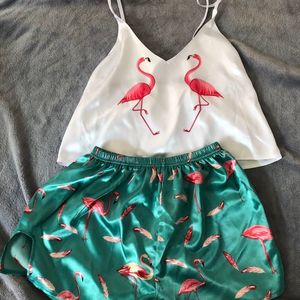 Qweek flamingo pyjama's voor vrouw zijde sexy pijamas vrouwen satijn pyjama femme fox print v hals home pak nachtkleding dropshipping T200701