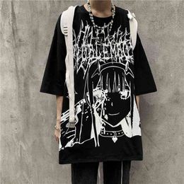 Qweek Gothic Dark Anime T-shirt Grafisch T-shirt Streetwear Manga Vintage Japanse Harajuku Gothic Goth T-shirt Top 2021 kpop