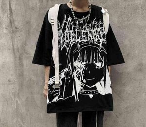 Qweek Gothic Dark Anime Tshirt Graphic T-shirt Streetwear Manga vintage japonais harajuku gothic goth tee-shirt top 2021 kpop8471105