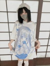 Qweek japonais Anime imprimé blanc t-shirts femmes harajuku kawaii sweet girl graphic tops esthétique mignon manches courtes