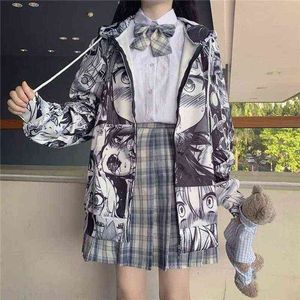 QWEEK Japonais Harajuku Anime Hoodie Hentai Zip Up Mode Streetwear Femmes Kawaii Sweats Coréen À Manches Longues Tops 211108