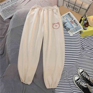 QWEEK Kawaii Bande Dessinée Imprimer Joggers Pantalons De Survêtement Femmes Mode Coréenne Hiver Jogging Pantalon De Sport Baggy Surdimensionné Velours Pantalon Y211115