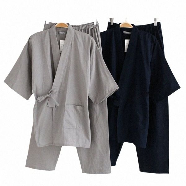 Qweek Hommes Pyjamas Ensembles Cott Kimo Pijama Hombre Pyjama Homme Doux Home Wear 2 Pièces Vêtements de Nuit Style Japonais V9pB #