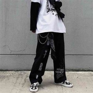 QWEEK surdimensionné centre commercial Goth pantalon Grunge esthétique Punk jambe large femmes Streetwear Graffiti taille haute pantalon 210915