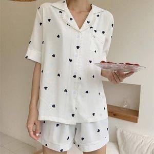 Qweek pyjama's voor vrouwen home kleding pijamas dames hart print nachtlounge draag sexy nachtkleding tweedelige set pyjama zomer 210809