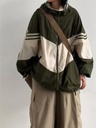 QWEEK Y2K Gorpcore Chaqueta con capucha Mujer Estilo japonés Vintage Ropa de abrigo verde de secado rápido Harajuku de gran tamaño Retro Top marrón fino 240104