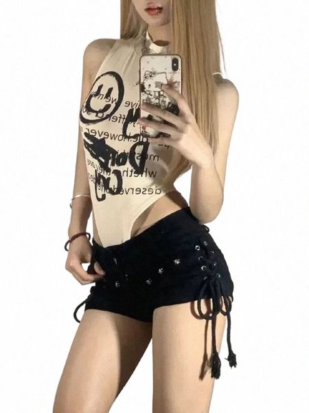 Qweek Y2k Punk Harajuku Gothic Denim Shorts Sexy Vendaje Mujeres American Retro Student Shots 2024 Primavera Verano Fi H00N #