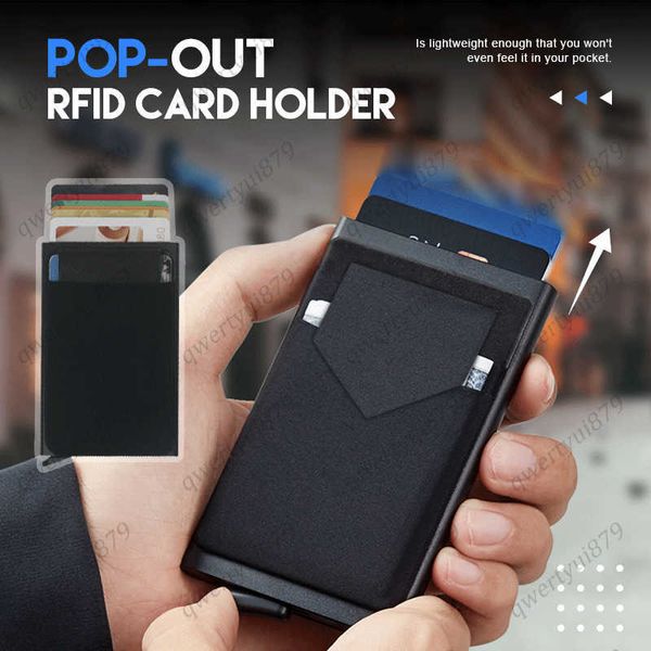 qwertyui879 Portefeuilles DIENQI Rfid Smart Wallet Titulaire de la Carte Métal Mince Mince Hommes Femmes Portefeuilles Pop Up Minimaliste Portefeuille Petit Noir Bourse Métal Vallet 030923H