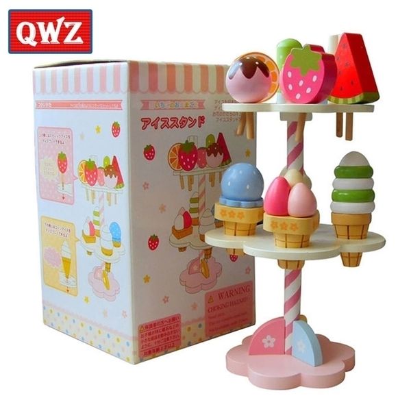 QWZ Jouets pour bébé Simulation Crème glacée magnétique Jouets en bois Faire semblant de jouer Cuisine Nourriture Bébé Jouets pour bébés Nourriture Anniversaire Cadeau de Noël LJ201009