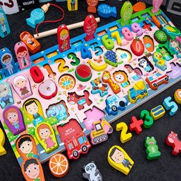 QWZ Kids Montessori Educatief Houten Wiskunde Speelgoed Kinderen Drukke Board Tellen Vorm Kleuren Match Vissen Puzzel Leren Geschenken 231228