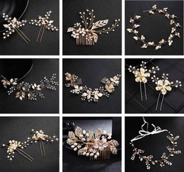 Qyy Fashion Pearls Gold Wedding Hair Accessoires Fleurs Bridal Hair Bijoux Pins Pins Perles Clips pour femmes Headpices7890903