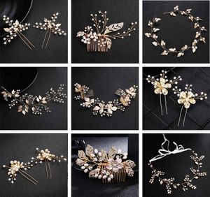 Qyy Fashion Pearls Gold Wedding Hair Accessoires Fleurs Bridal Hair Bijoux Pins Pins Perles Clips pour femmes Headpices7890903