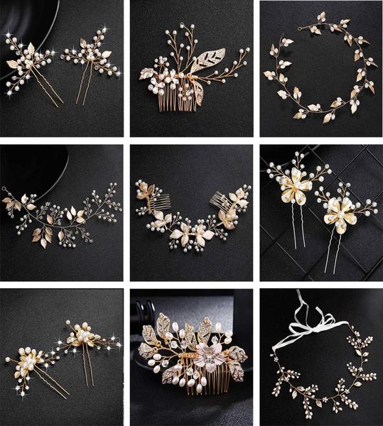 Qyy Fashion Pearls Gold Wedding Hair Accessoires Fleurs Bridal Hair Jewelry Pins Clips de perles pour femmes