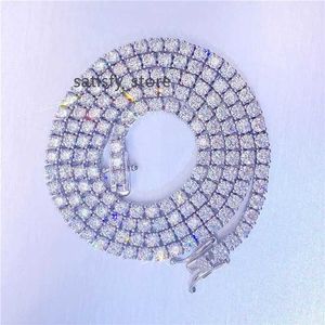 R.Gem.S925 Bracelet de chaîne en argent sterling d Couleur VVS 3 mm à une seule couche Moisanite Diamond Hip Hop Bijoux de tennis Collier
