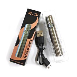 RH Fire Stick Batterie 650 mAh Batteries de préchauffage à tension réglable Stylo de batterie VV à filetage 510 avec chargeur USB Boîte d'emballage adaptée aux chariots à huile TH205 M6T