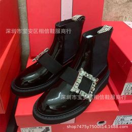 R Home Version High Summer Martin Boots Womens Water Diamond Square Buckle Versatile Lacquer Cuir épais SOLE SOL STYLE COURT