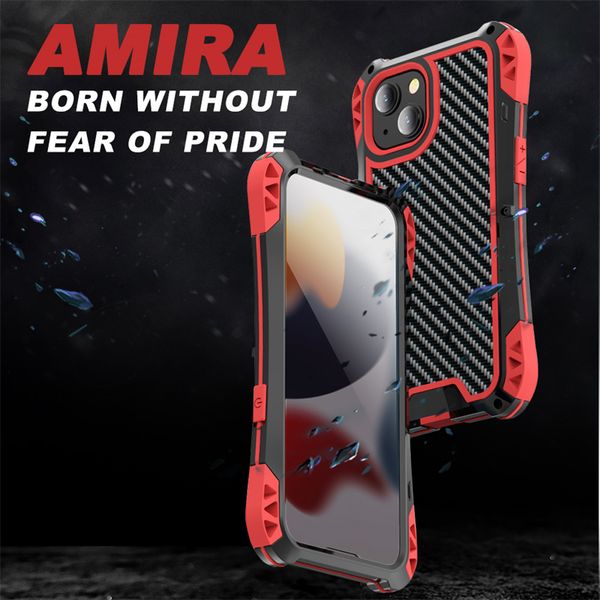 R-JUST Amira Metal Phone Cases para Iphone 13 Pro Max Resistente a la suciedad / Antidetonante con herramientas de instalación de regalo