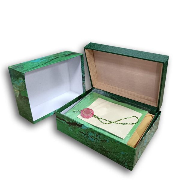 R Montre de luxe Mens Watch Box Cases Original Inner Outer Womans Montres Accessoires Hommes Montre-bracelet Green boxex livret carte 1166102593