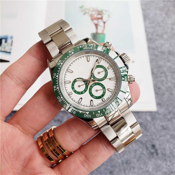 R olax 8A Réplicas de relojes a la venta Reloj de hombre de moda Cuarzo Multifunción Tres ojos Fantasma de agua verde Fantasía Color Banda de acero Mano con caja de regalo NZNX USI8