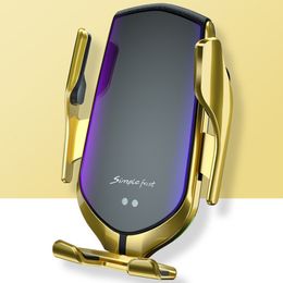 R1 Auto Wireless Charger Automatisch klemmen 10W Qi Snellaadhouder voor iPhone Samsung Huawei Air Vent Telefoonhouder met retailpakket DHL
