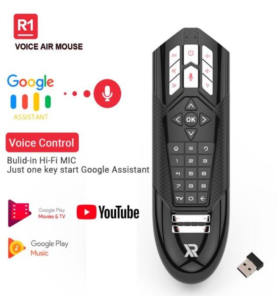 R1 Google Voice Air Mouse 24G Giroscopio inalámbrico Control remoto para Android TV Box Controlador Infrarrojo IR Teclas de aprendizaje 6 ejes Gy9043173