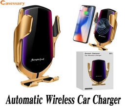 R1 Capteur infrarouge Chargeur de voiture sans fil Croix automatique pour l'iPhone 11 Pro Qi Activer l'appareil Air Vent Phoneder 10W Charg4603768