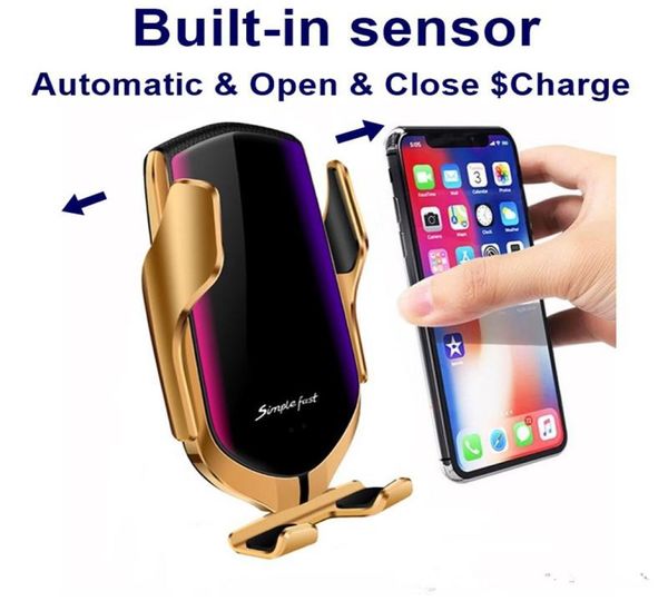 R1 Smart Automatic Clamping Car Charger sans fil pour iPhone X XR XS 8 Plus Galaxy S10 S9 S8 Charge de chargement Air Vent Téléphone HOL7307553
