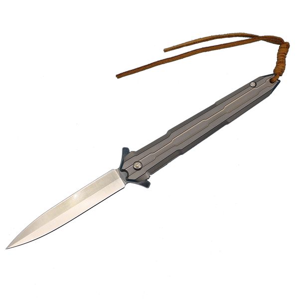 R1028 Flipper cuchillo plegable D2 hoja de punta de lanza satinada gris TC4 mango de aleación de titanio al aire libre apertura rápida EDC cuchillos de carpeta de bolsillo