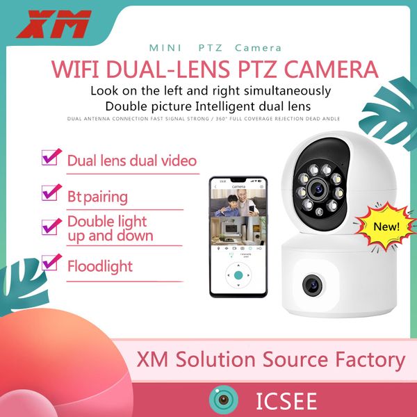 R11 2MP Double Lens Ptz Camera Dual Video Baby Monitor Auto Tracking AI Détection humaine Sécurité à domicile CCTV VIDÉO VIDEOS 360 PANORAMA