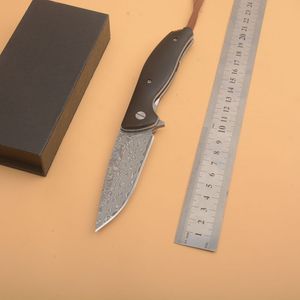 R1102 Flipper Couteau Pliant Damas Acier Drop Point Lame G10 avec Manche en Tôle d'Acier Inoxydable Roulement à Billes Couteaux de Poche EDC à Ouverture Rapide