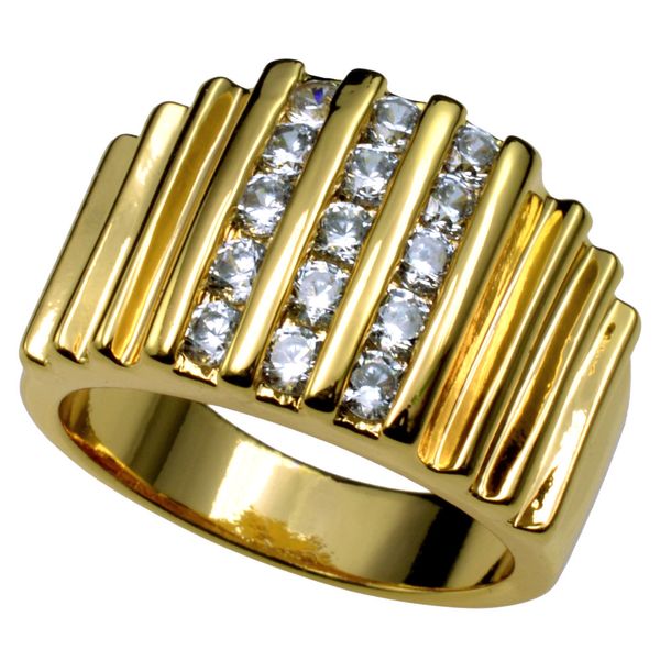 R117 SZ8-15 18k Gold Filled Lab Diamond banda ancha anillo de compromiso de boda para hombres